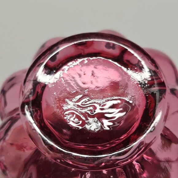 Vintage 60s Fenton Pitcher Vases Cranberry Glass Quilted Melon with Ruffled Edge - Picture 7 of 8